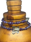 Amethyst Purple Beaded Necklace With Silver Tone Butterfly 