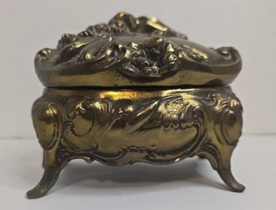 Vintage Art Nouveau Brass Jewelry Casket Glove Box Lined Marked A25 - Image 1 of 4