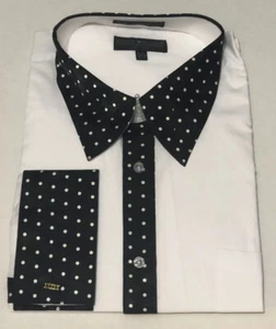 DANIEL ELLISSA MENS DRESS SHIRT 18-18.5 NEW WITH TAGS BLK/WHITE POKA DOTS - Picture 1 of 1