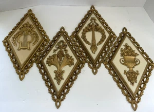 VINTAGE HOMCO 1971 GOLD DIAMOND WALL HANGING PLAQUES 7224 7225 7226 7227 - Picture 1 of 1
