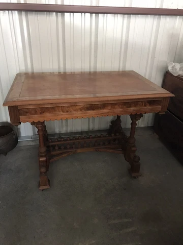 45 X 29 Classy Large Burled Wood Eastlake Table With Much Design And Balls Cover