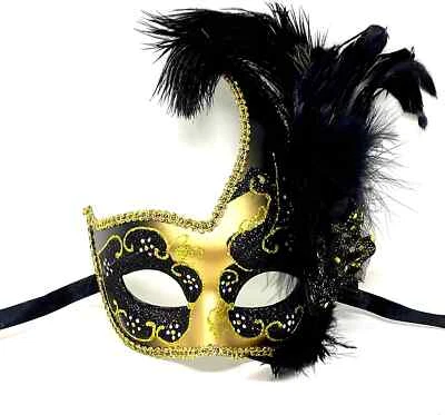 Women's Masquerade Feather Mask Venetian Halloween Wedding Mardi Gras Costumes - Image 1 of 3