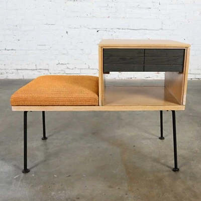 Mid-Century Modern Mengel Limed & Cerused Oak Telephone Bench by Raymond Loewy - Image 1 of 4
