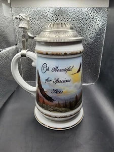 LONGTON CROWN "SPACIOUS SKIES" LIDDED BEER STEIN, "AMERICA THE BEAUTIFUL" SERIES - Picture 1 of 5