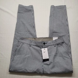 Nike Dri Fit Golf Pants Mens 34/32 Flat Front Blue Stripe Straight Polyester UPF - Picture 1 of 18
