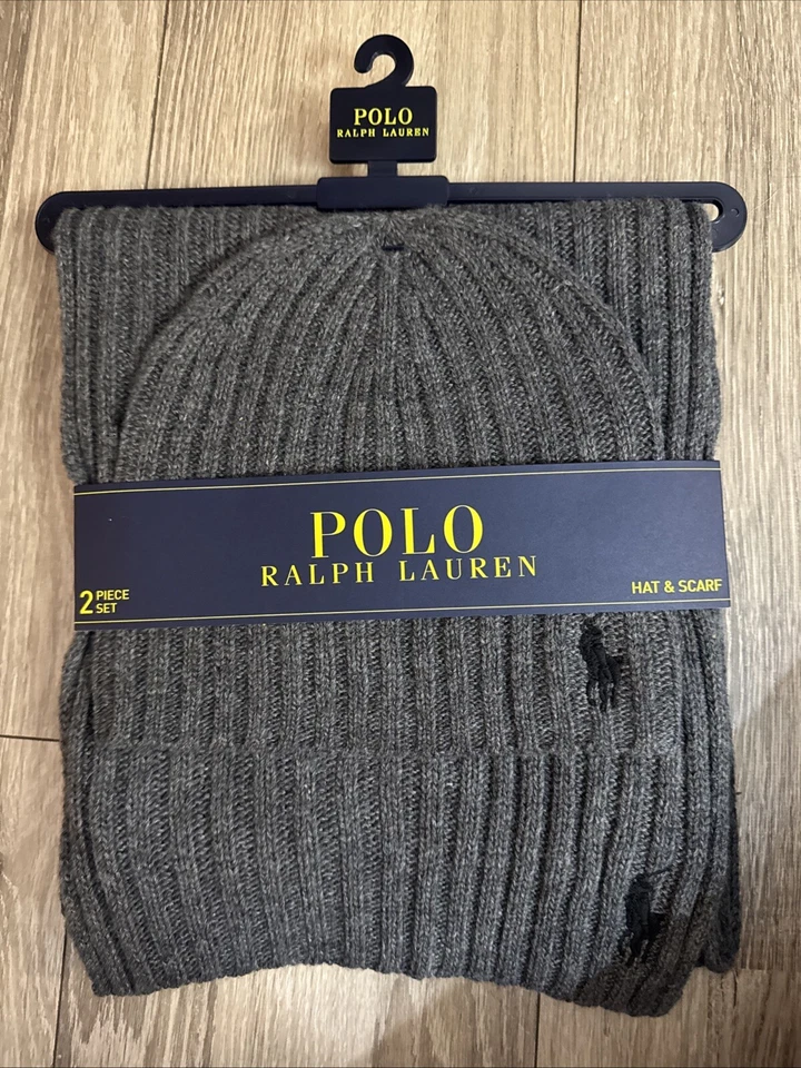 Polo Ralph Lauren Gray Beanie Men's Hat and Scarf - PP0079