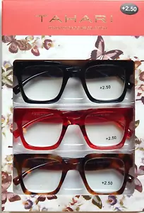 TAHARI PREMIUM 3- PACK READING GLASSES READERS MULTI COLOR +2.50 NEW AUTHENTIC - Picture 1 of 2