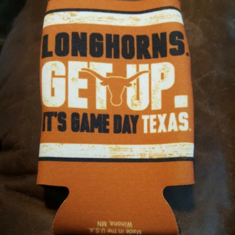 Texas LONGHORNS, Get Up. Koozie Can Coolers (Brandnew) USA MADE! Cover