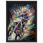 Motorcycle Motocross Rainbow Paint Splatter Art Framed Wall Art Picture Print A4