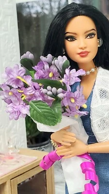  💕1:6 Purple Flowers Market Garden Bouquet Miniature Diorama  - Image 1 of 3