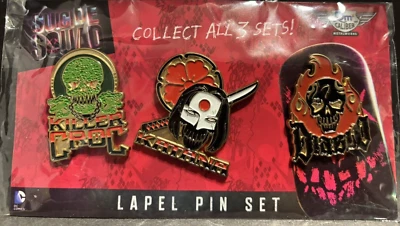 Juego de 3 prendedores de solapa Escuadrón Suicida Killer Croc Katana Diablo en paquete sin usar Foto 1 de 4