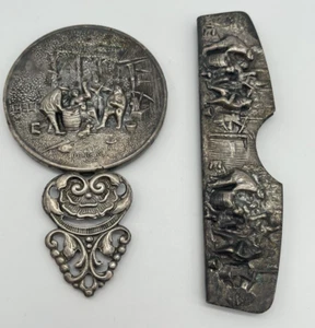 Vintage Antik Versilbert Geldbörse Spiegel & Kamm Etui Dänemark HANS JENSEN - Bild 1 von 8