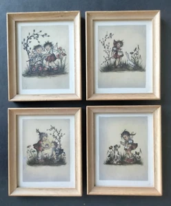 4 Vintage 1980er Hummel Stil Kunst gerahmt Lot 5x6 unsigniert und undatiert - Bild 1 von 15