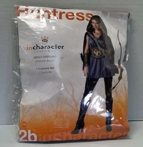 WOMENS HUNTRESS HOODED CAPE DRESS GAUNTLETS COSTUME DRESS NEW IC11053 Size 14+ - Picture 1 of 4