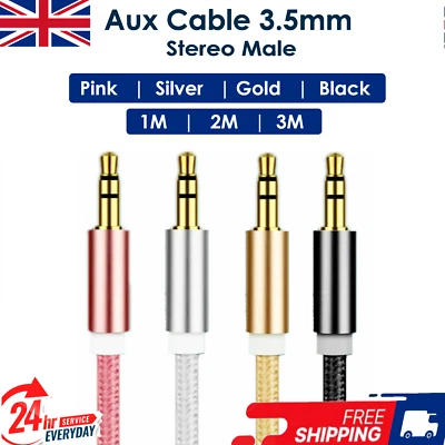 1M to 3M Headphone Aux Cable Audio Lead 3.5mm Jack to Jack Stereo PC Car Male - Image 1 of 4