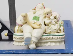 LENOX FIREPLACE COLLECTION - SANTA with Child on Couch Figurine #826988 - Picture 1 of 9