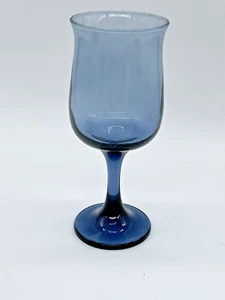 Libbey 6 1/2" TULIP DUSKY BLUE Accent Water Goblet Wine Glass 1970's - Picture 1 of 4