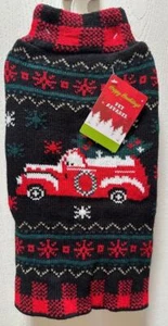 Weihnachten Hund Katze PULLOVER Kostüm schwarz rot kariert Pickup LKW + Baum klein neu mit Etikett - Bild 1 von 4
