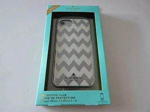 Kate Spade Hartschalen Schutzhülle für iPhone 8/7 Chevron Glitzer Silber/Marine - Bild 1 von 10