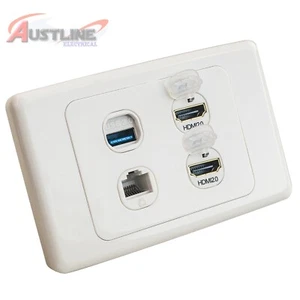 4Port Wall Plate with 2xHDMI 2.0 Gold Plated, USB 3.0, Cat6a, Cw42_HdU3C6a - Picture 1 of 6