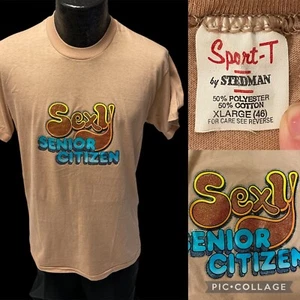 Vtg 70 80's Stedman Sport SEXY Senior Citizen 1979 Glitter SPARKLE 50/50 T Shirt - Picture 1 of 9