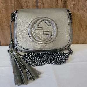 GUCCI Soho Flap Chain Strap Gunmetal Crossbody Bag - Picture 1 of 16