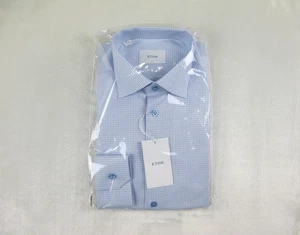 NEW Eton Dress Shirt Mens 41 16 Large Blue Check Cotton Slim Business - Picture 1 of 13