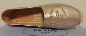 PRADA MILANO GOLD LOGO ICONIC ESPADRILLES EU 39 I LOVE SHOES - Picture 1 of 6