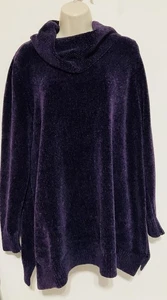 lands end 1x tunic sweater chenille deep purple/ plum long sleeve cowl neck - Picture 1 of 9