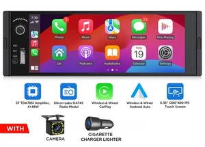 1 DIN 6.36" IPS Touch Screen Car Radio Stereo Android Auto CarPlay Head Unit AUX - Picture 1 of 11