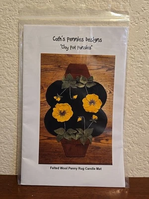 Caths Pennies Designs Clay Pot Pansies Felted Wool Penny Rug Candle Mat Pattern - Image 1 of 4