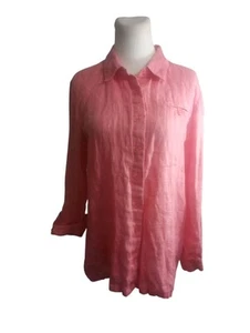 Sag Harbor Roll Tab Button Up Blouse Womans S Pink Gauzy 100% Linen Classic  - Picture 1 of 10