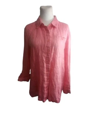 Sag Harbor Roll Tab Button Up Blouse Womans S Pink Gauzy 100% Linen Classic  - Image 1 of 4