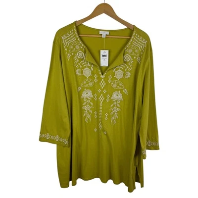NUEVO CON ETIQUETAS J Jill Túnica Floral Bordada Top Talla 3X Boho Chic Confort Algodón Modal Foto 1 de 4