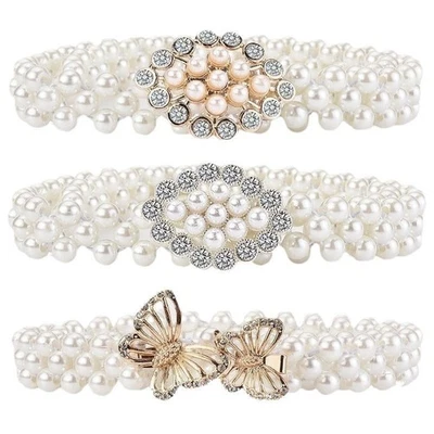 Women's Butterfly Pearl Chain Belt - Crystal Rhinestone Decor Waistband - image 1 of 4