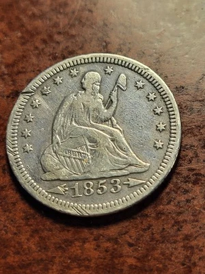 1853 Seated Liberty Silver Quarter, full liberty, Philadelphia    inv11    s141g - Image 1 of 3