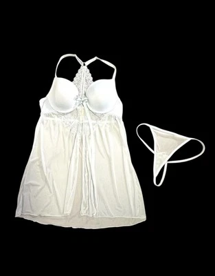 Jessica Simpson Women’s Sz M Blue Sheer Bra Lingerie Set Babydoll Nightie - Image 1 of 4