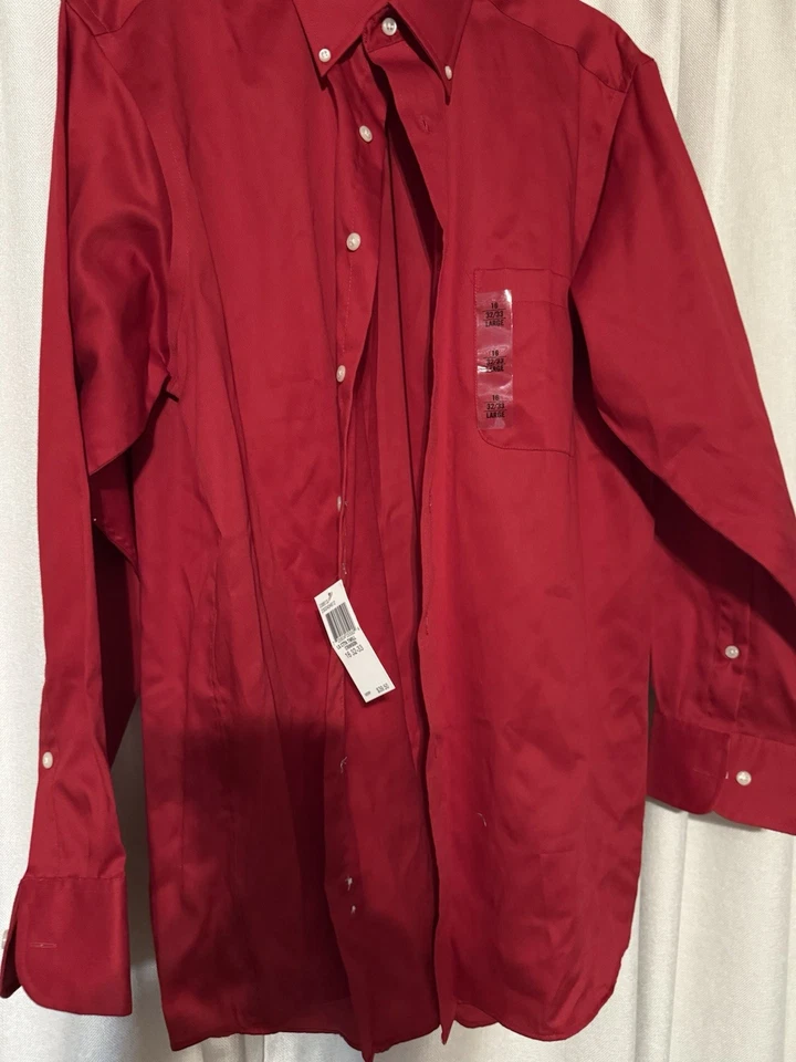 Izod Cotton Twill Button Up Dress Shirt Men 16.5 32/33 Red Easy Care Long Sleeve - Image 1 of 1