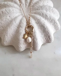 Gold Charm Necklace Pearl Necklace Gold Chain Necklace Multiple Charms Necklace - Picture 1 of 3