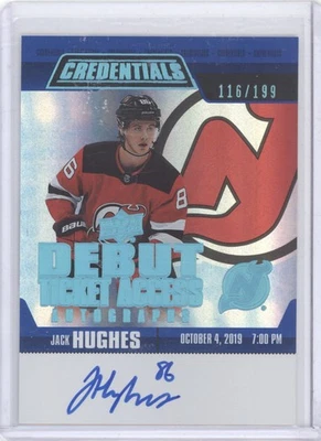 2019 Upper Deck Credentials #RTAA-JH Jack Hughes Debut Ticket Access Auto #/199 - Image 1 of 2