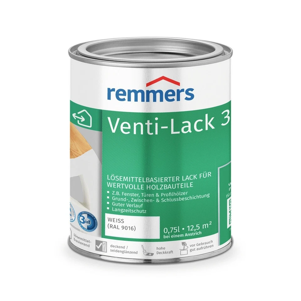 (37,51 EUR/l)  Remmers Venti-Lack 3in1 weiß RAL 9016 0,75 l Holzfarbe - Bild 1 von 1