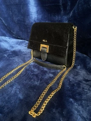 Lauren Ralph Lauren Black Clutch Purse Night Out Gold Chain Sleek Chic Party - Image 1 of 4
