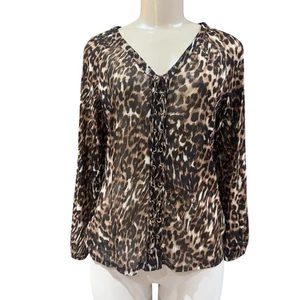 INC International Concept Semi Sheer Animal Print Chiffon Blouse Glams Casual - Picture 1 of 12