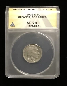 1926 S Indian Head Buffalo Nickel ANACS VF 20 *Cleaned* *Corroded* *Details* - Picture 1 of 4