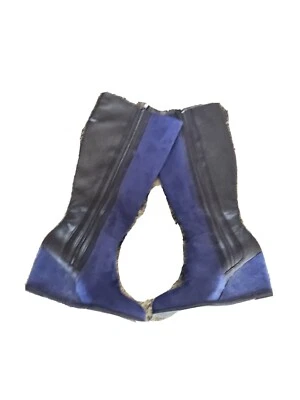 Torrid Knee High Black Blue Boots Wedge Heel Zip Vegan Leather  9-9.5  $82.90 - Image 1 of 4