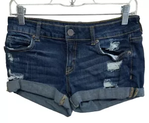 Aeropostale Shorts Midi Womens Size 6 Blue Denim Stretch Distressed 30” Waist - Picture 1 of 9