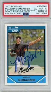 Selecciones del draft de Bowman 2007 firmadas por Madison Bumgarner #BDPP61 PSA 10 automático primera radiocontrol - Imagen 1 de 2