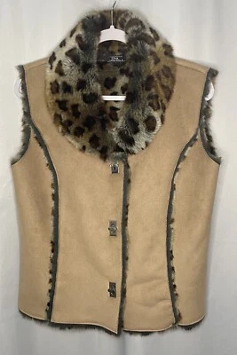 Chaleco para mujer Lisa International imitación gamuza y piel con estampado de guepardo talla L Foto 1 de 4