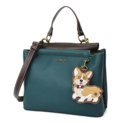 NUEVO Bolso Bandolera Chala Bolso Turquesa Azul Plisado CORGI Perro Animal Regalo Foto 1 de 4