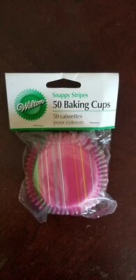 WILTON Snappy Stripes PINK PAPER BAKING CUPS 50ct. Birthday Party Cupcake - Image 1 of 2